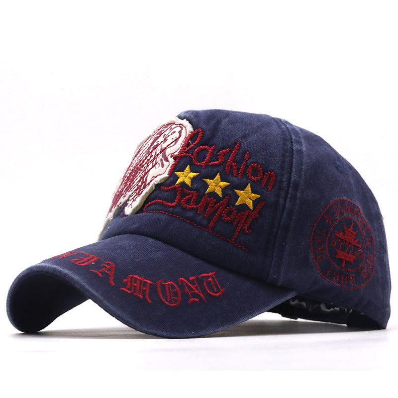 Skull Embroidered Washed Distressed Baseball Cap