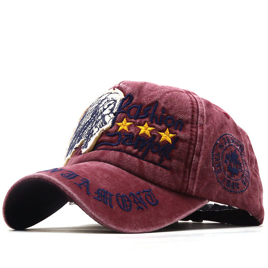 Skull Embroidered Washed Distressed Baseball Cap