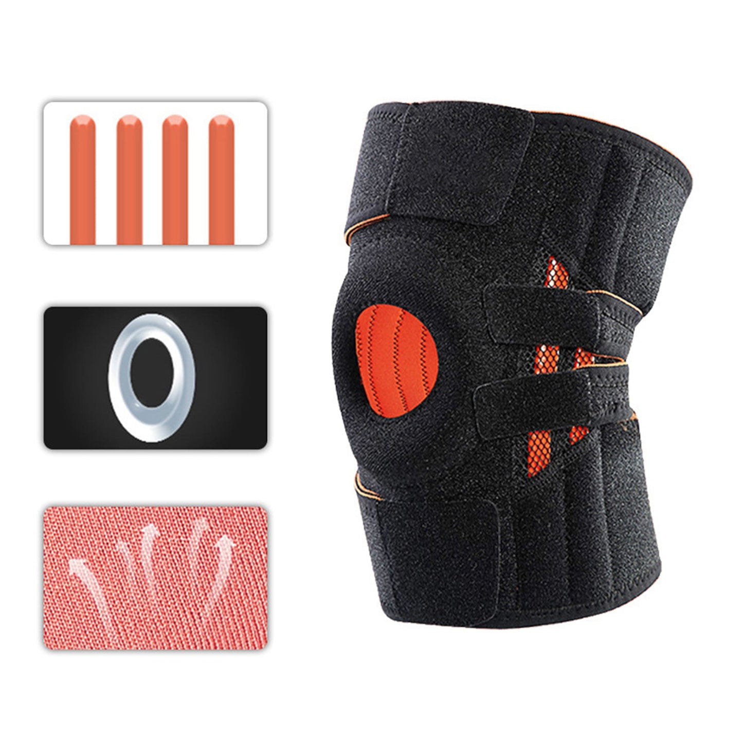 Aofit Premium Knee Support Brace With Protective Silicone Pad and 4 Spring Stabilizers, Adjustable Compression Straps