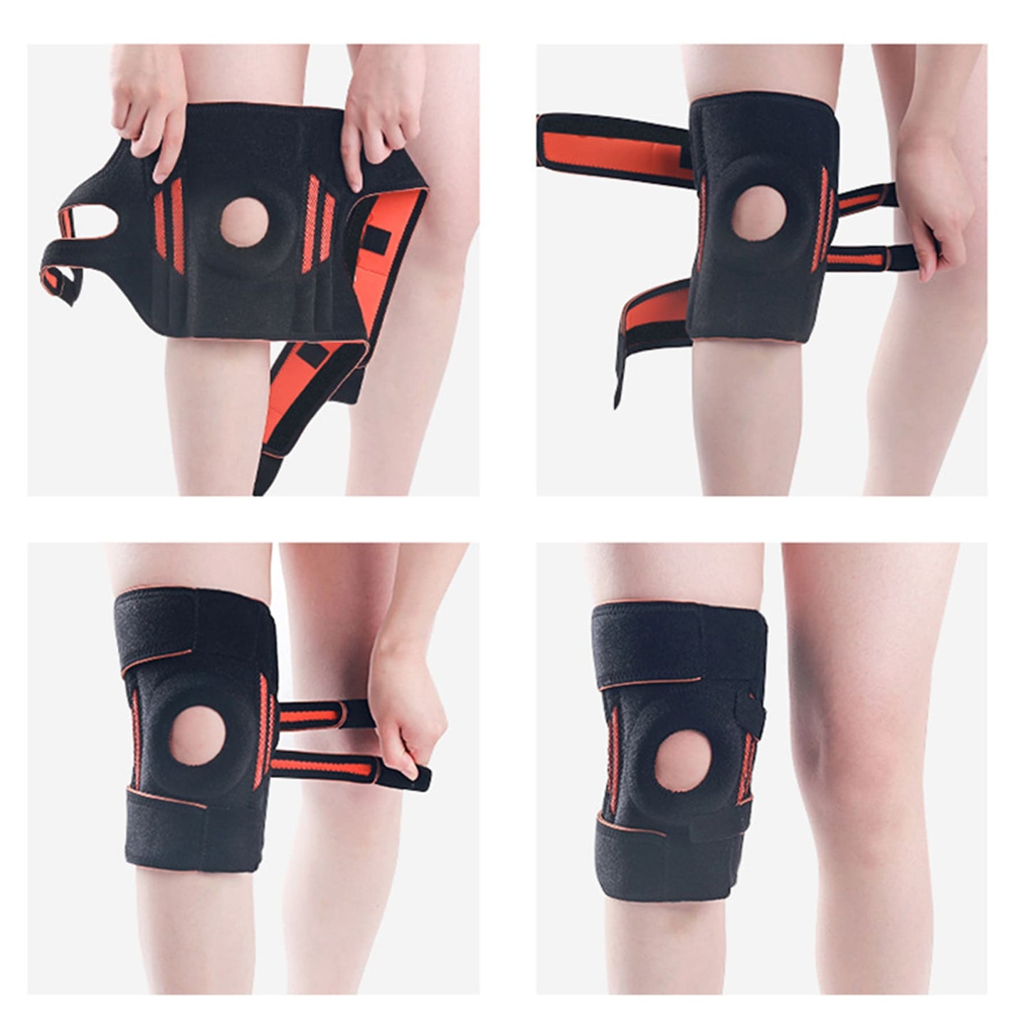 Aofit Premium Knee Support Brace With Protective Silicone Pad and 4 Spring Stabilizers, Adjustable Compression Straps