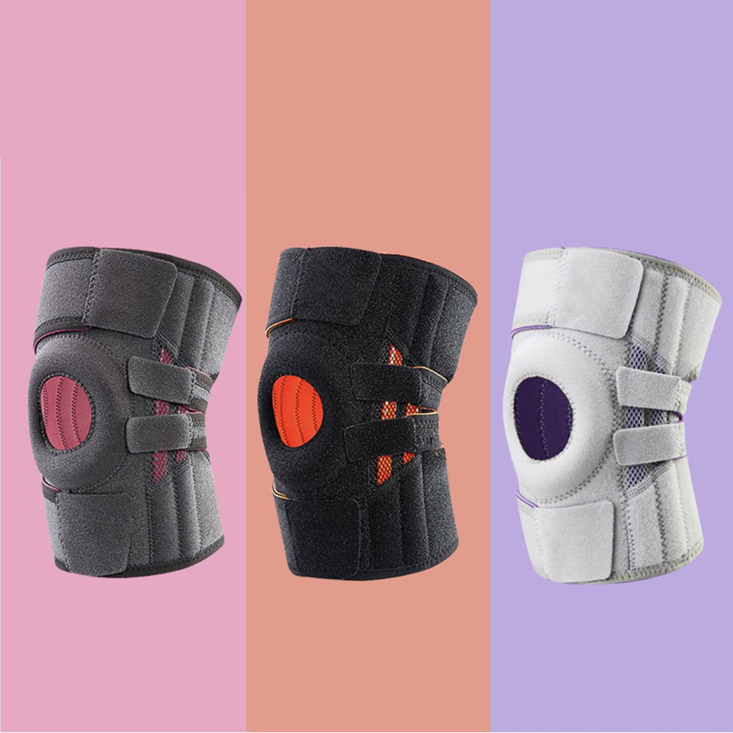 Aofit Premium Knee Support Brace With Protective Silicone Pad and 4 Spring Stabilizers, Adjustable Compression Straps