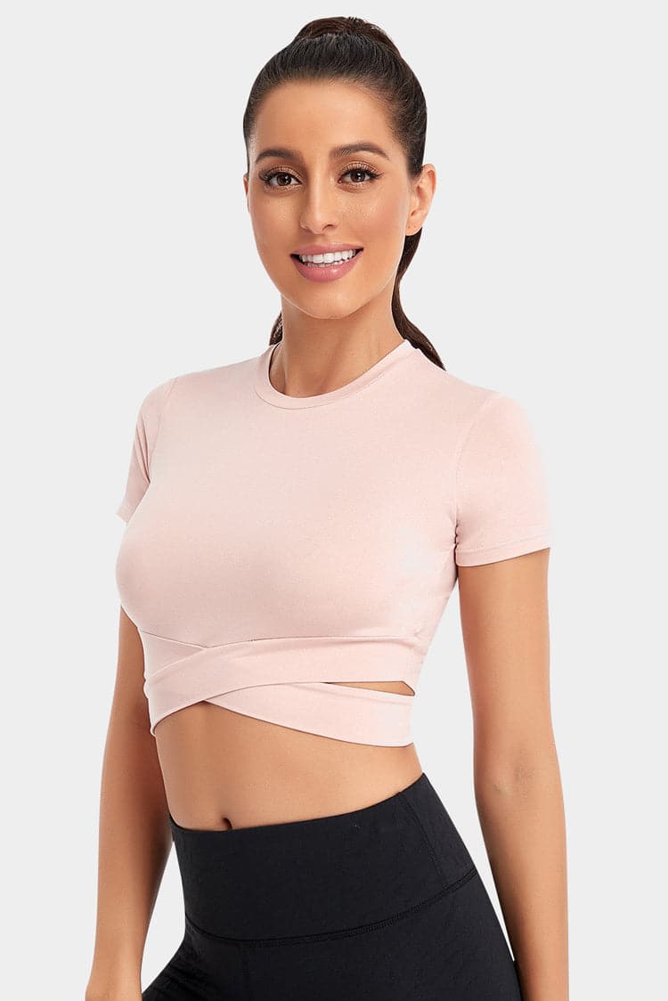 Vutru Ribbed Front Cut-out Short Sleeves