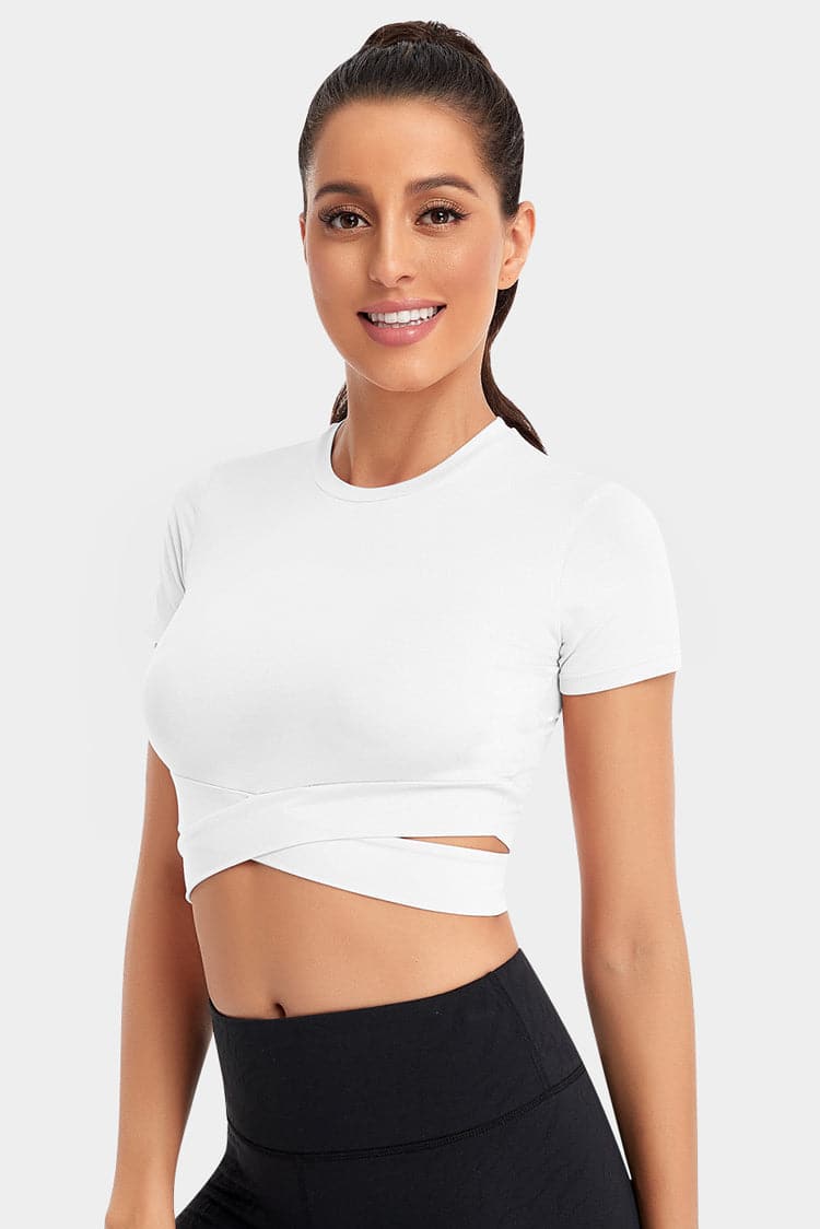 Vutru Ribbed Front Cut-out Short Sleeves