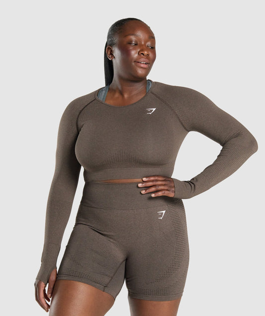 Gymshark Vital Seamless 2.0 Long Sleeve Crop Top - Brown Marl