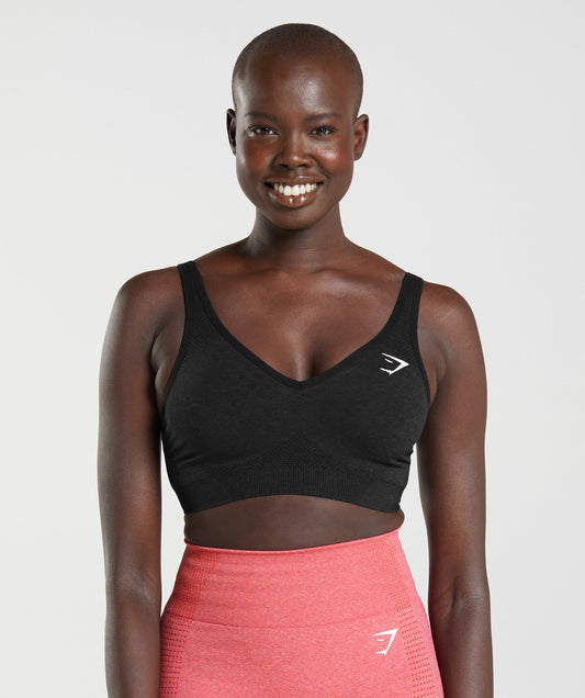 Gymshark Vital Seamless 2.0 V Neck Sports Bra - Black Marl