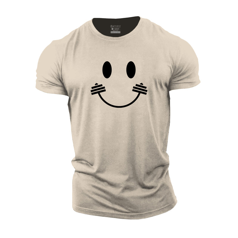 Cotton Creative Barbell And Smile Face Graphic T-shirts