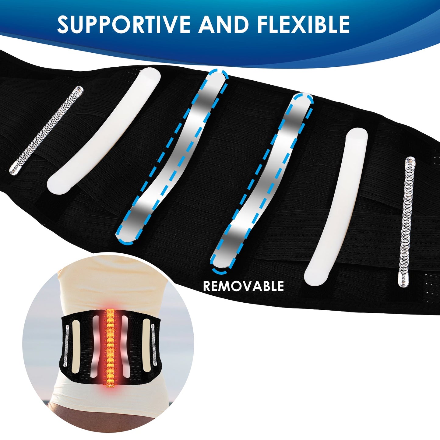 Aofit Back Brace with 6 Lumbar Support Stays, Removable Support Pad and Heating Pad