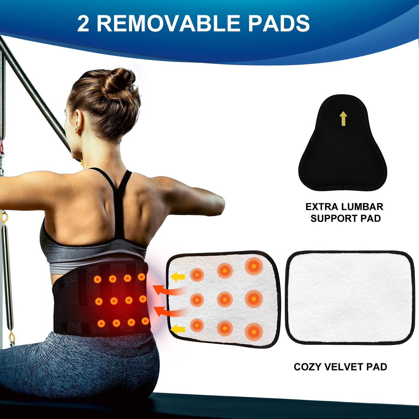 Aofit Back Brace with 6 Lumbar Support Stays, Removable Support Pad and Heating Pad