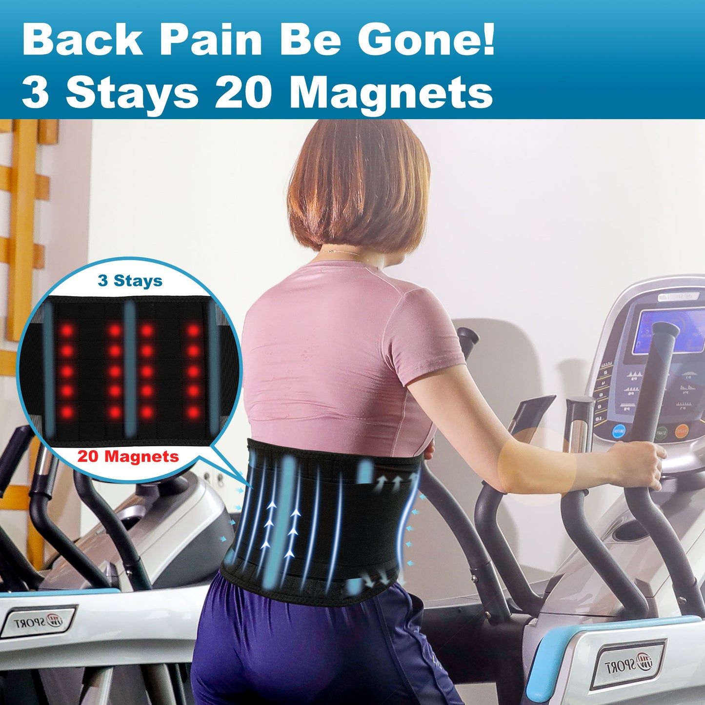 Aofit Back Brace with 20 Massage Magnets, Breathable Band for Back Pain Relief