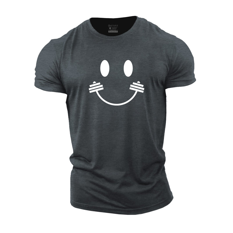 Cotton Creative Barbell And Smile Face Graphic T-shirts