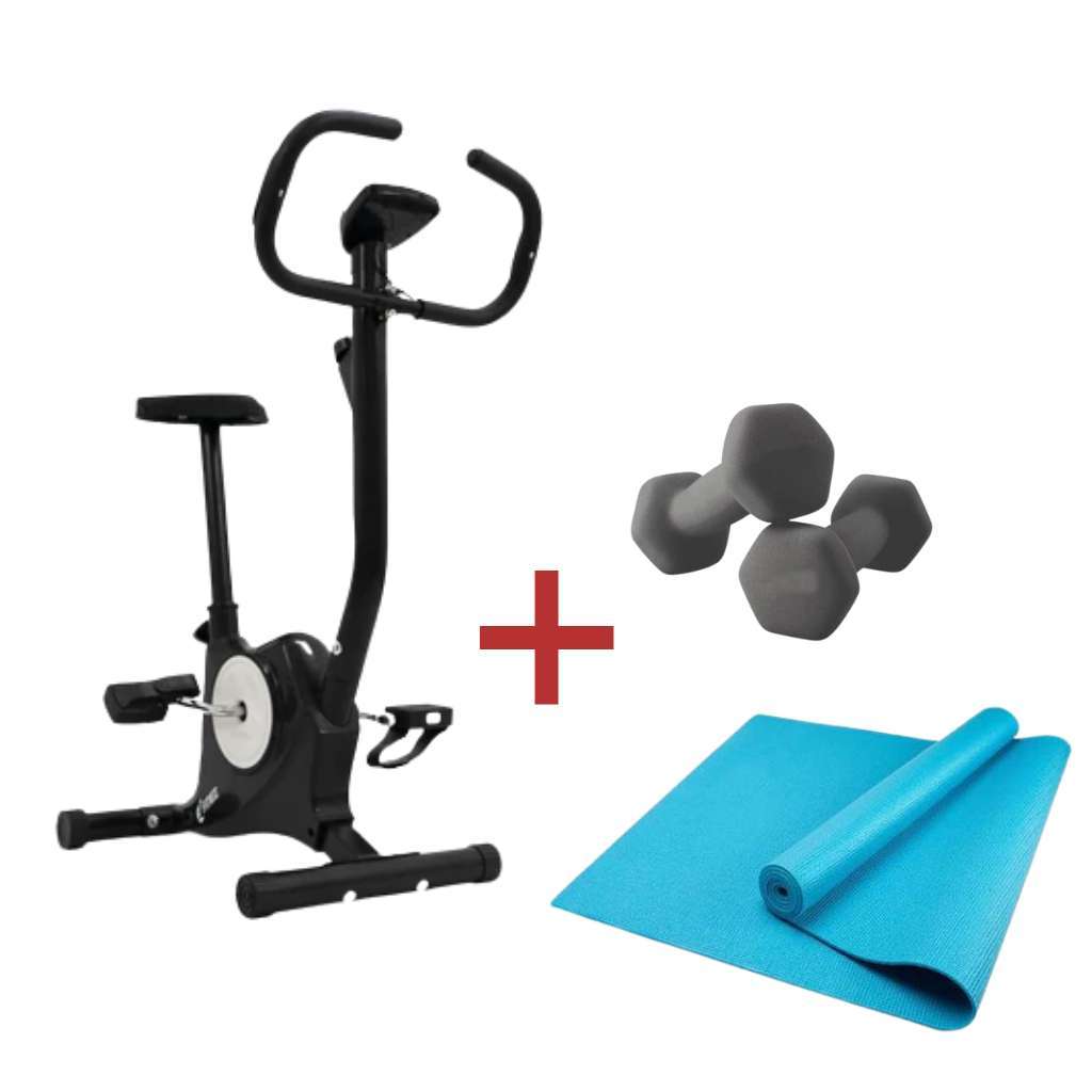 Exercise Bike + Yoga Mat + Dumbbell Bundle Kit - GYMMI
