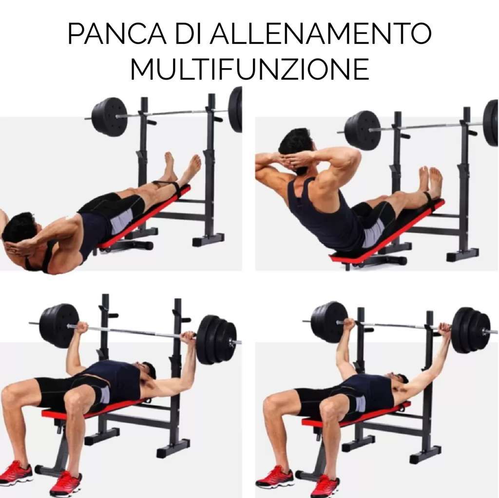 Flat Folding Weight Bench with Adjustable Barbell Rack - GYMMI