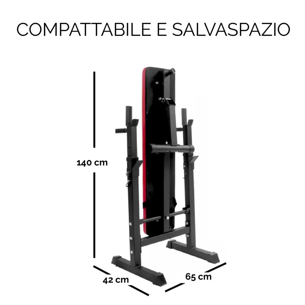 Flat Folding Weight Bench with Adjustable Barbell Rack - GYMMI