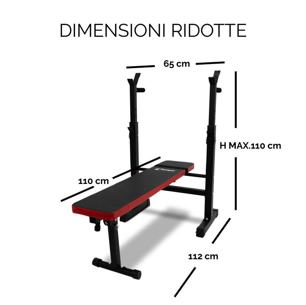 Flat Folding Weight Bench with Adjustable Barbell Rack - GYMMI