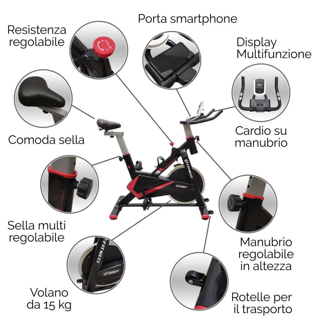 Indoor Cycling Fit Spin Bike - 15kg Flywheel - GYMMI