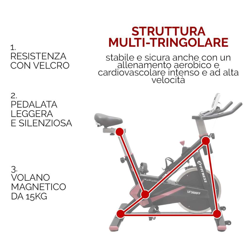 Indoor Cycling Fit Spin Bike - 15kg Flywheel - GYMMI