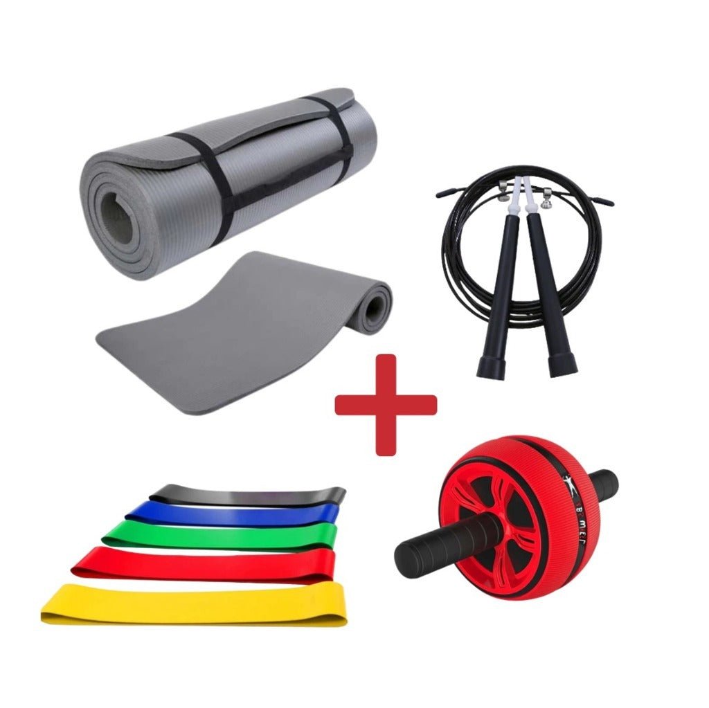 [KIT COMPLETO] Ruota Addominali + Corda da salto + Tappetino Fitness + Kit Fasce Elastiche - GYMMI