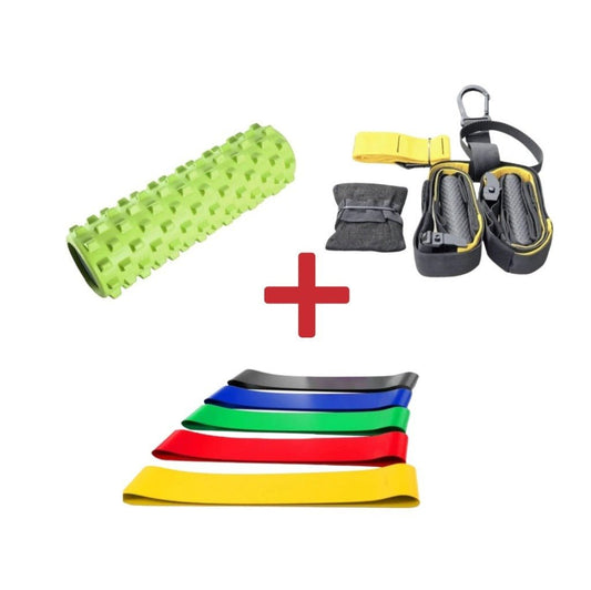 [KIT COMPLETO] Suspension Strap + Kit Fasce Elastiche + Rullo Massaggiatore - GYMMI