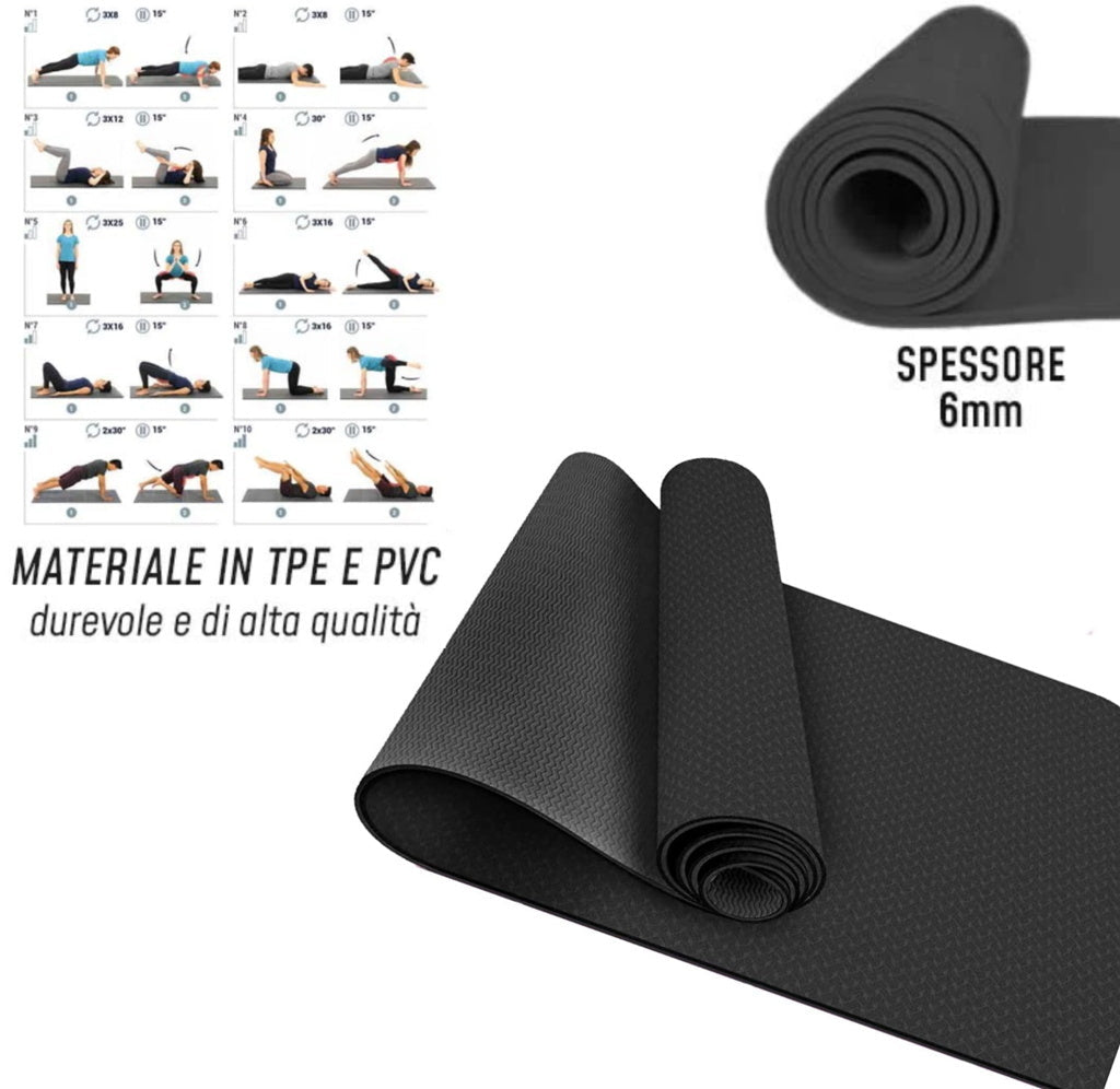[KIT COMPLETO] Tappetino Fitness da 6mm + Fit Ball + Maniglie per piegamenti + Ab Roller + Kit Fasce Elastiche - GYMMI