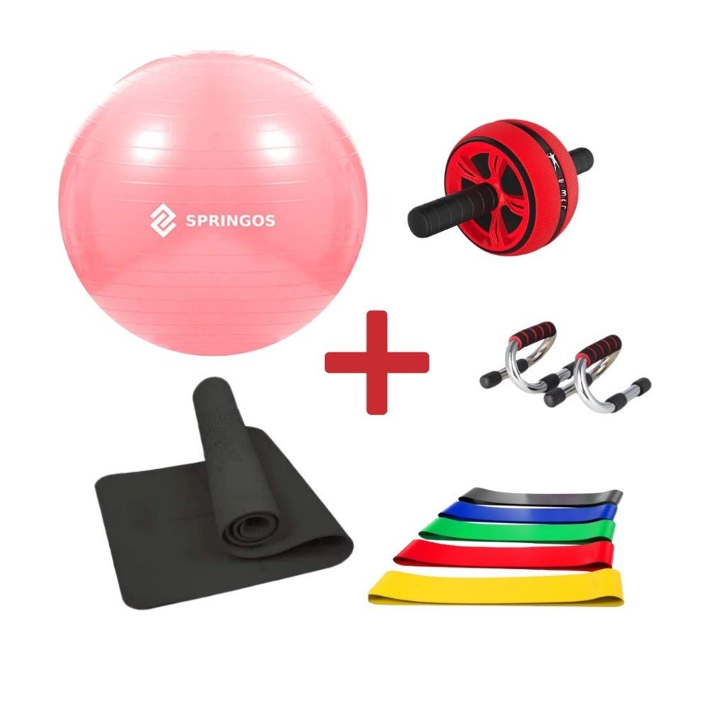 [KIT COMPLETO] Tappetino Fitness da 6mm + Fit Ball + Maniglie per piegamenti + Ab Roller + Kit Fasce Elastiche - GYMMI