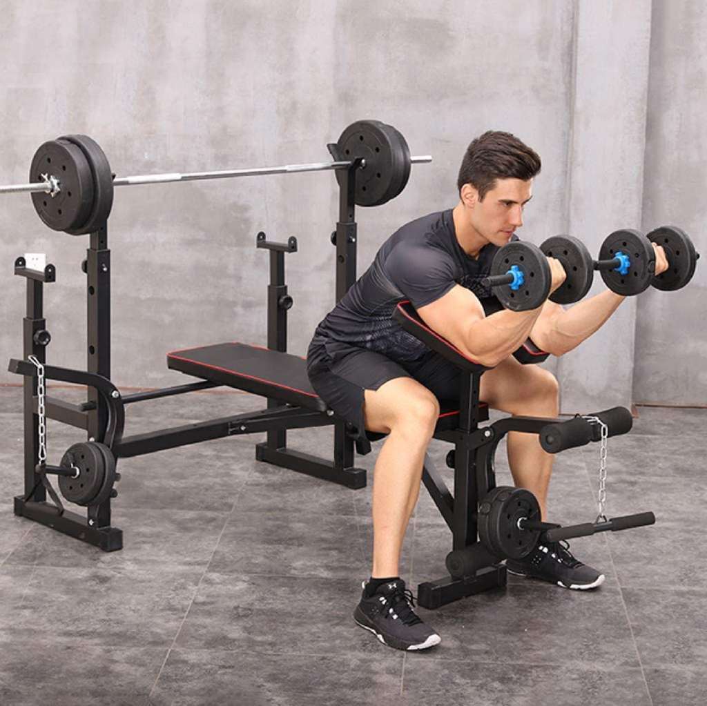 Multi-Function Bench with Barbell Squat Rack - GYMMI