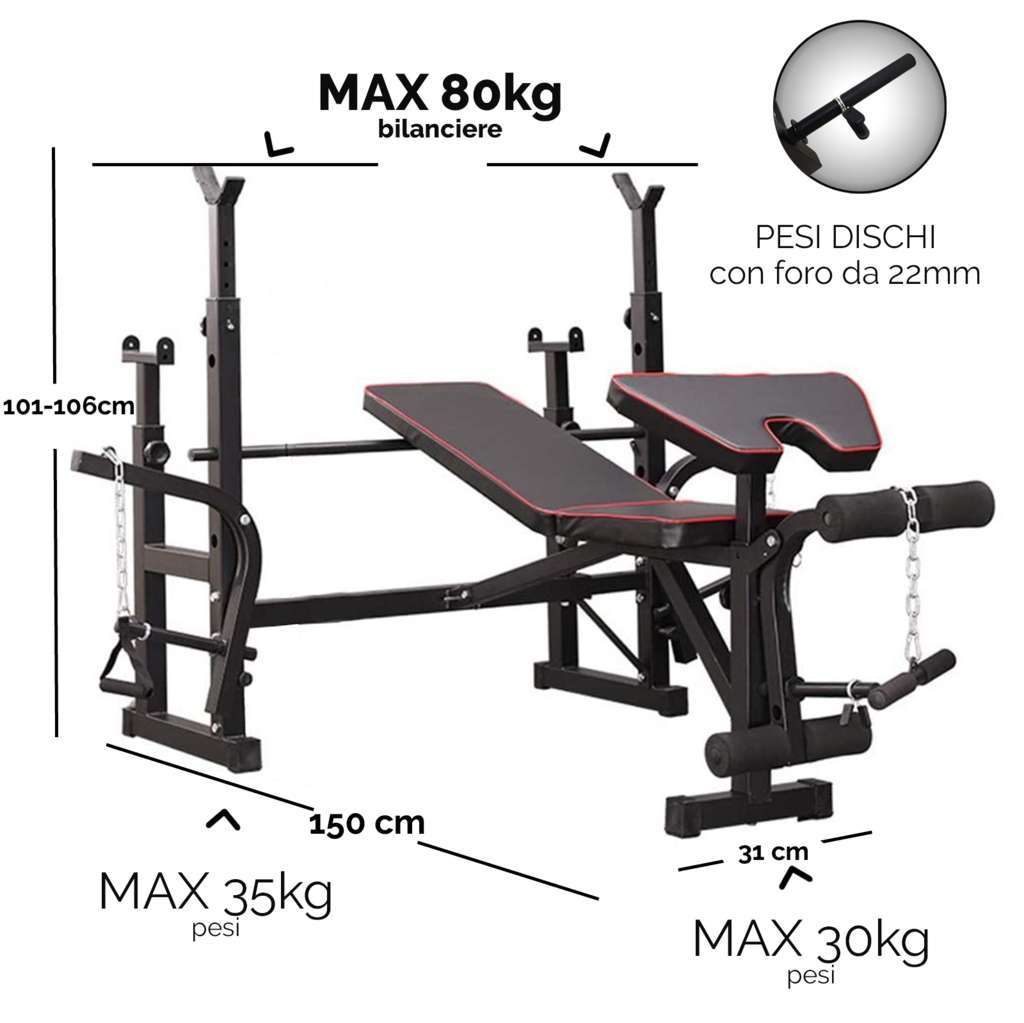 Multi-Function Bench with Barbell Squat Rack - GYMMI
