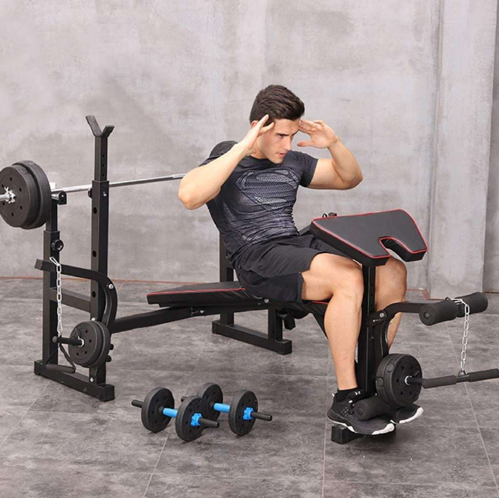 Multi-Function Bench with Barbell Squat Rack - GYMMI