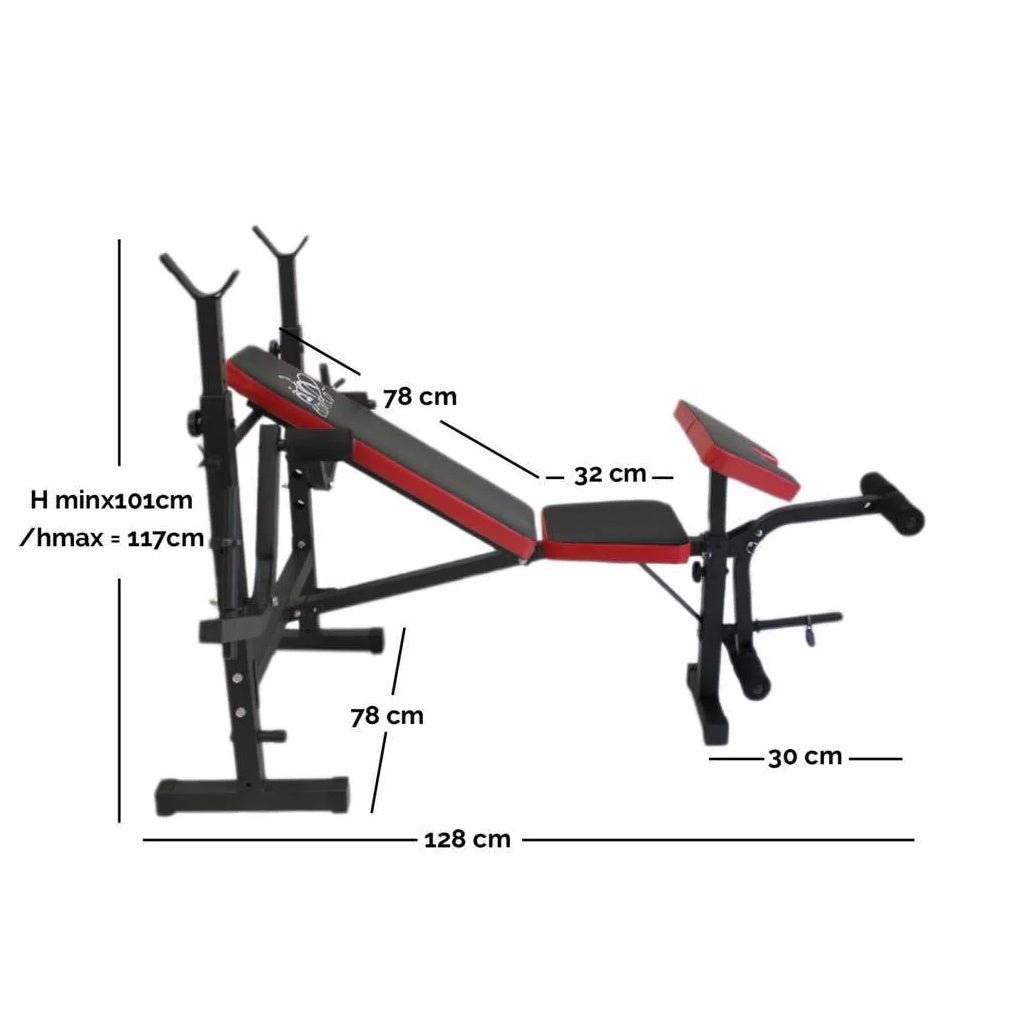 Multi-Function Weight Bench with Dip Station & 180cm Barbell - GYMMI