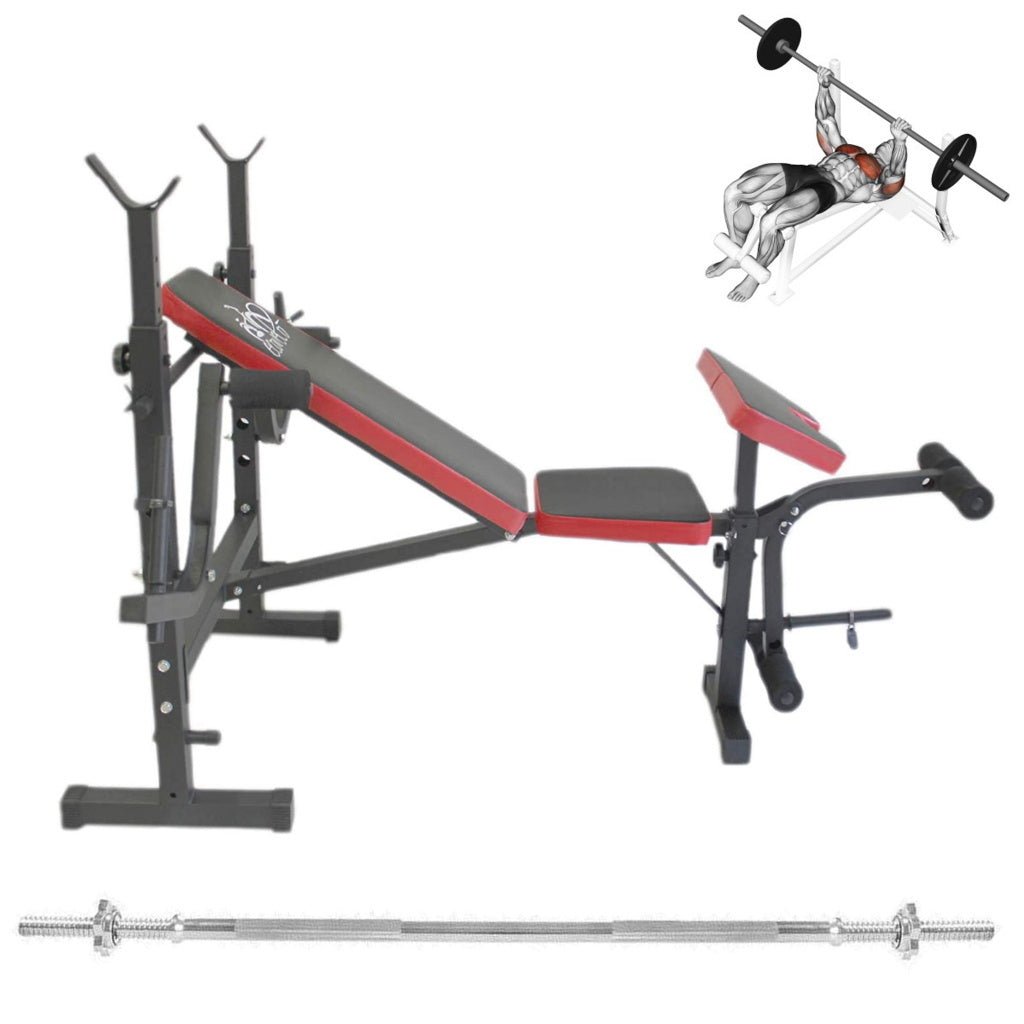 Multi-Function Weight Bench with Dip Station & 180cm Barbell - GYMMI