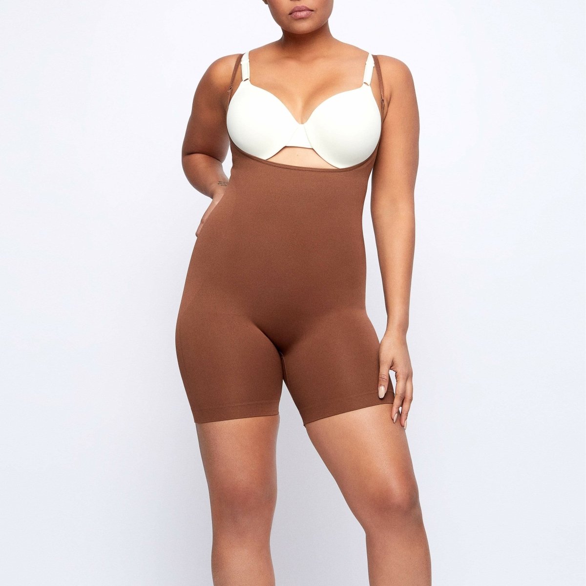 Open Bust Mid Thigh Body Suit