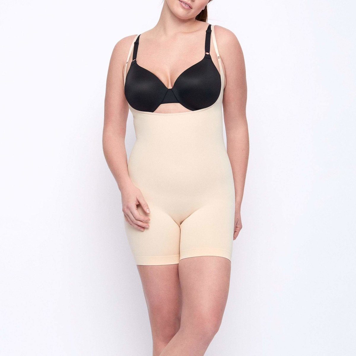Open Bust Mid Thigh Body Suit
