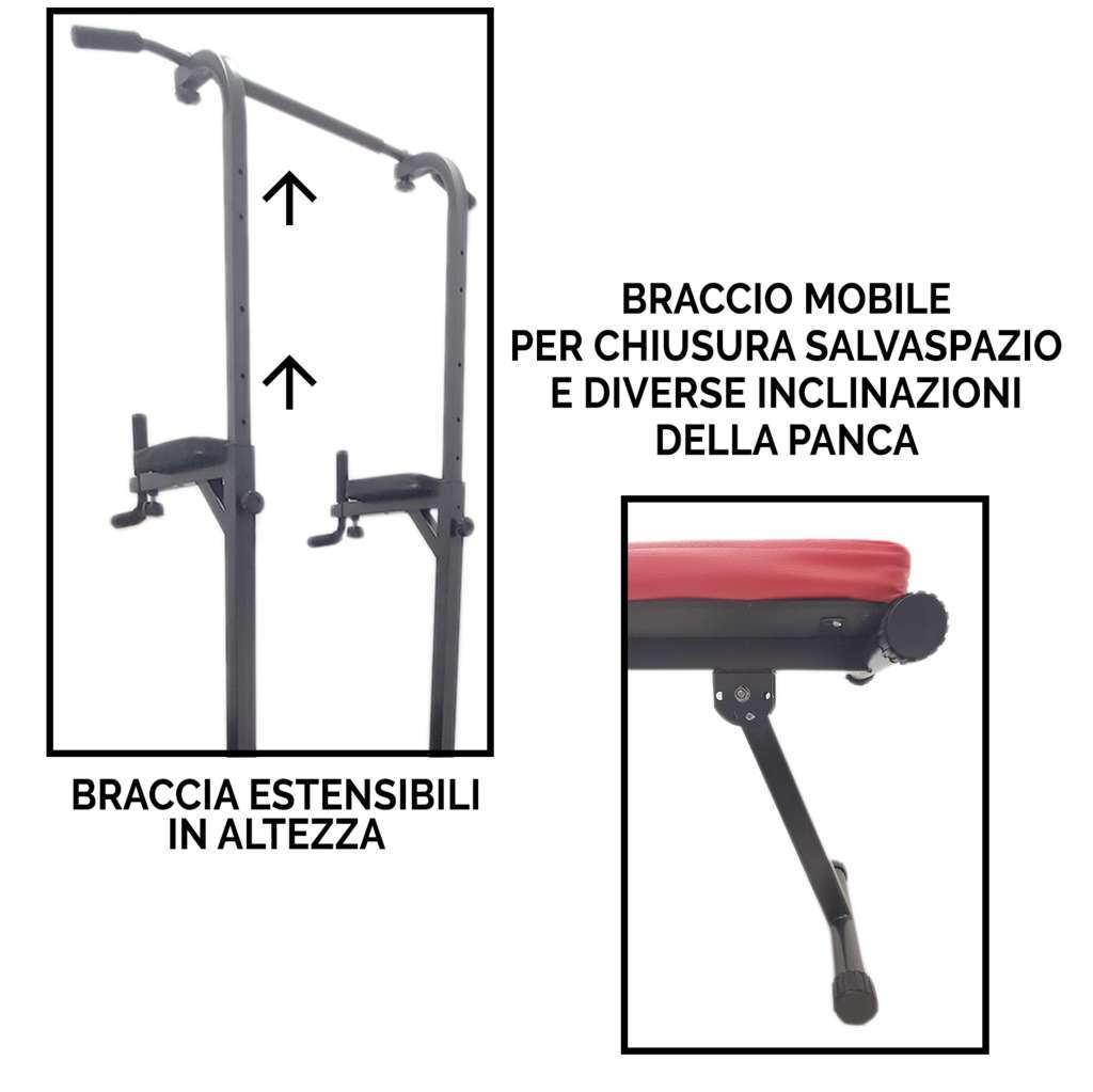 Power Tower with Chin Up, Dip Station & Foldable Bench - GYMMI