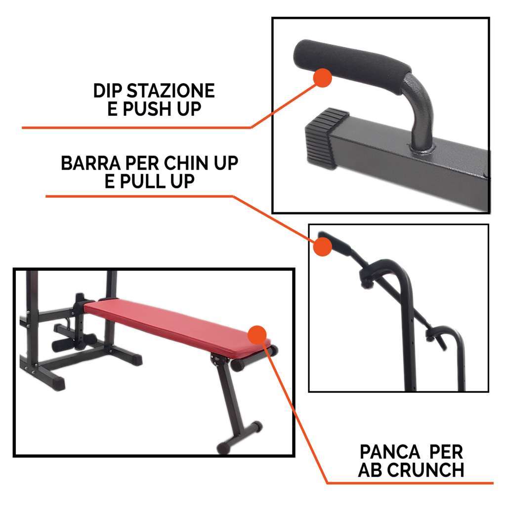 Power Tower with Chin Up, Dip Station & Foldable Bench - GYMMI