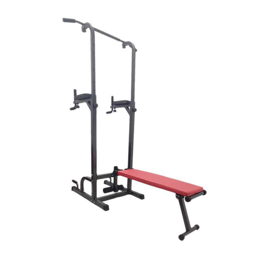 Power Tower with Chin Up, Dip Station & Foldable Bench - GYMMI