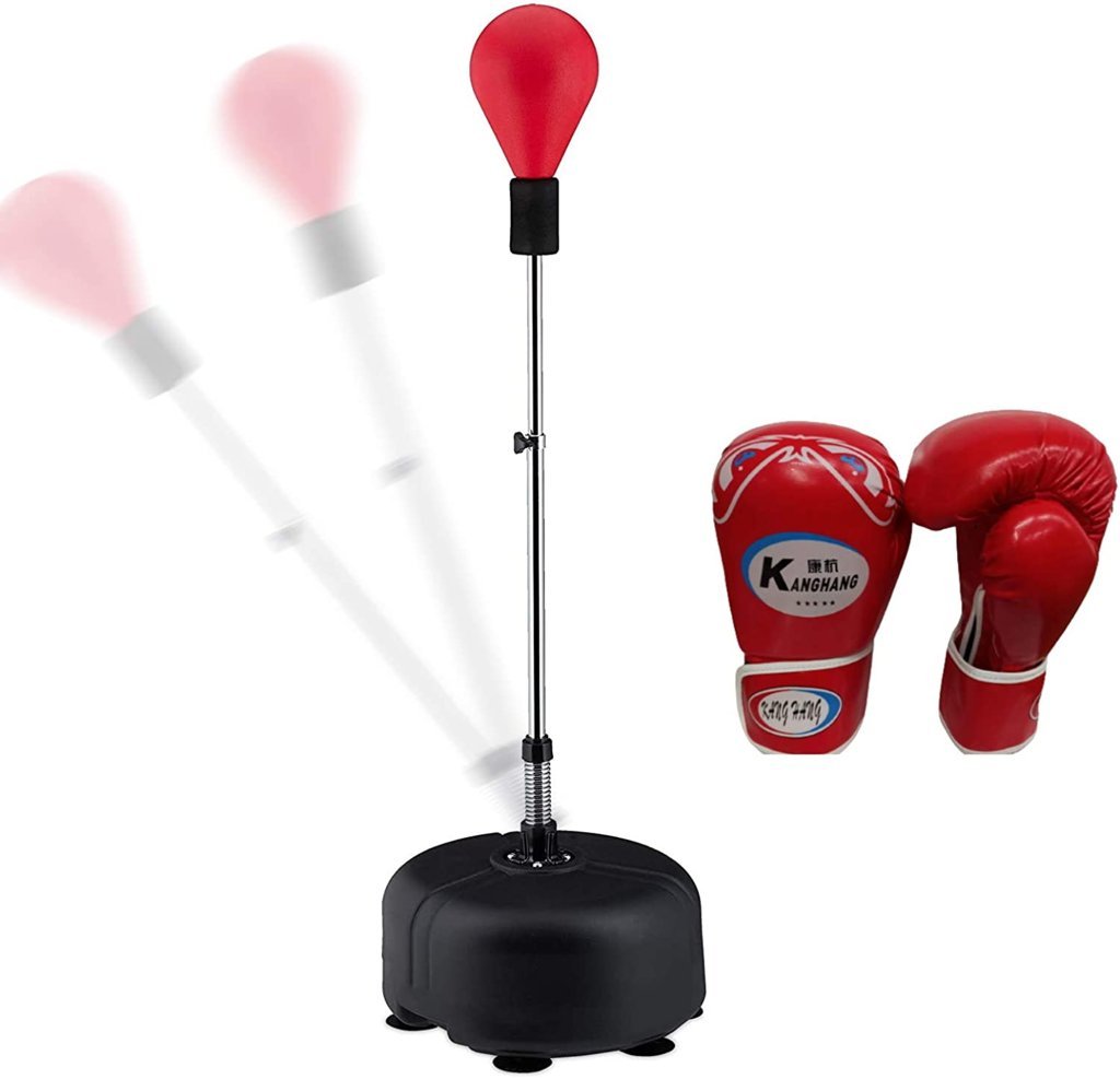 Punching Ball - Sacco boxe con guantoni rossi per adulti - GYMMI