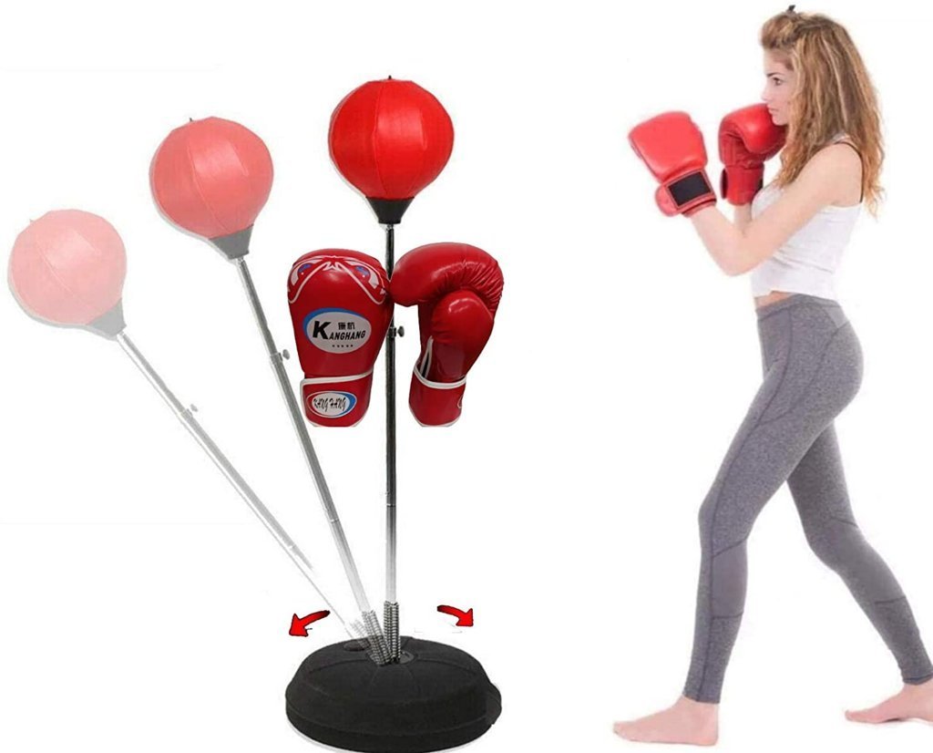 Punching Ball - Sacco boxe con guantoni rossi per adulti - GYMMI