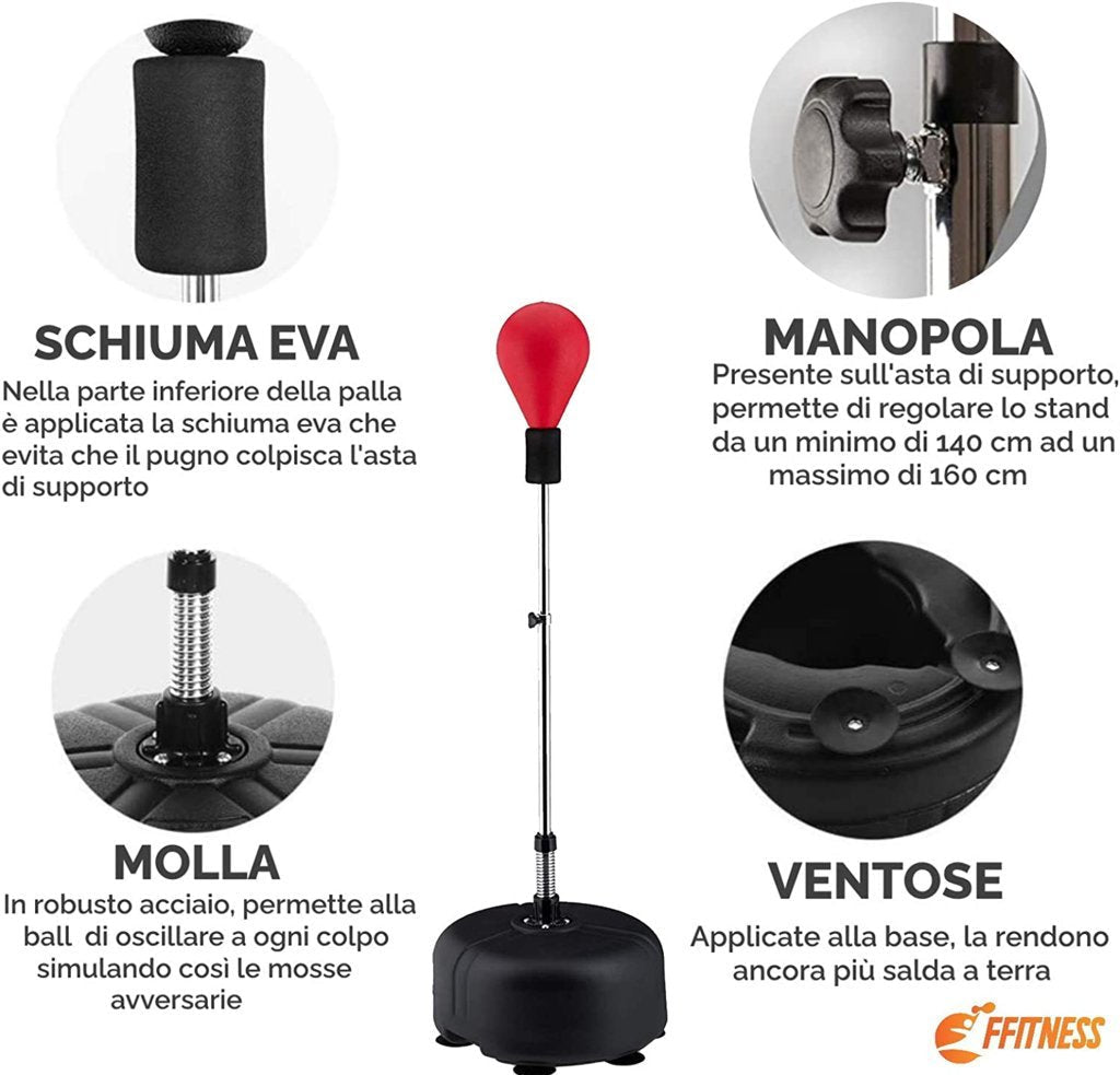 Punching Ball - Sacco boxe con guantoni rossi per adulti - GYMMI