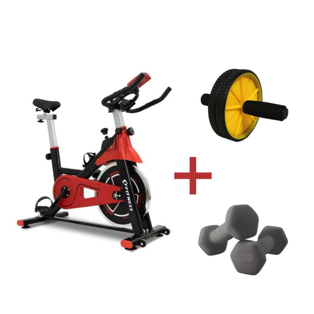 Spin Bike + Ab Roller + Dumbbell Bundle Kit - GYMMI