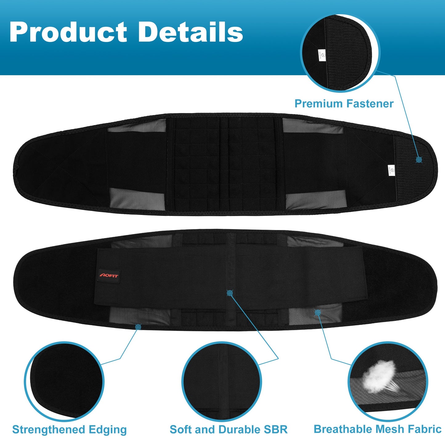Aofit Back Brace with 20 Massage Magnets, Breathable Band for Back Pain Relief